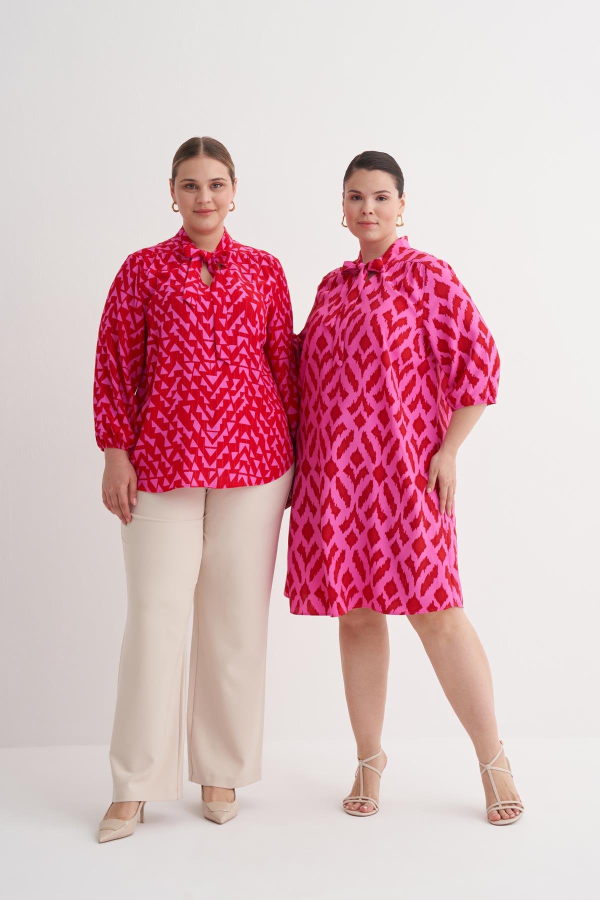 Myline-V Yaka Bağlama Detaylı Bluz-Büyük Beden Bluz-149943