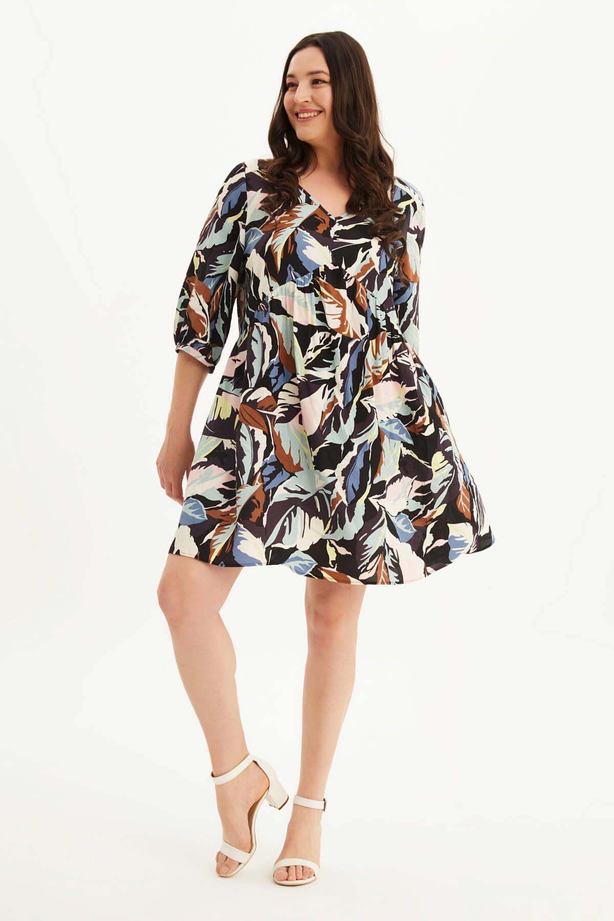 Myline-V Yaka Bağlama Detaylı Elbise-Büyük Beden Günlük Elbiseler-88012