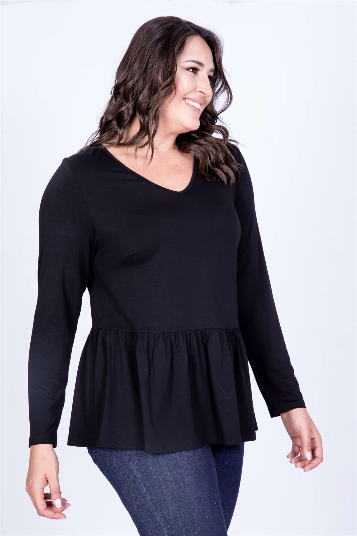 Myline-V Yaka Beli Büzgülü Bluz-Büyük Beden Bluz-35084