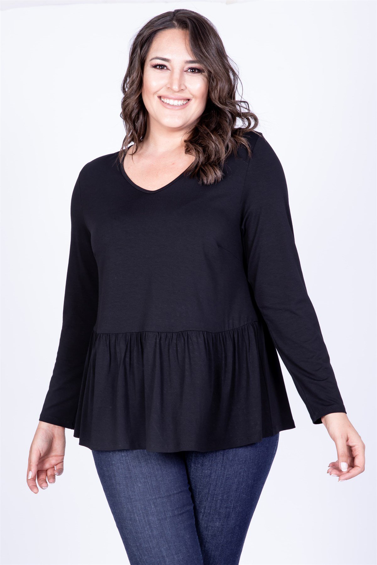 Myline-V Yaka Beli Büzgülü Bluz-Büyük Beden Bluz-35084