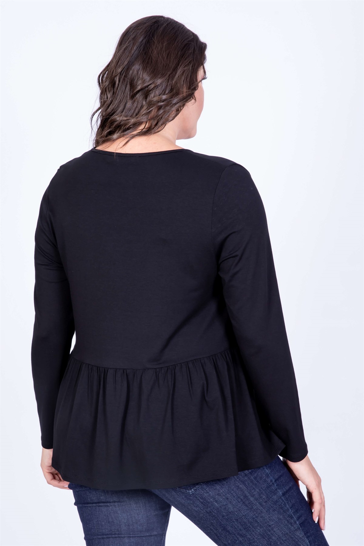 Myline-V Yaka Beli Büzgülü Bluz-Büyük Beden Bluz-35084