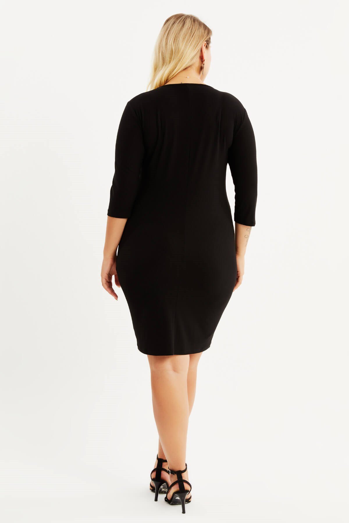 Myline-V Yaka Büzgü Detaylı Elbise-Büyük Beden Günlük Elbiseler-87902