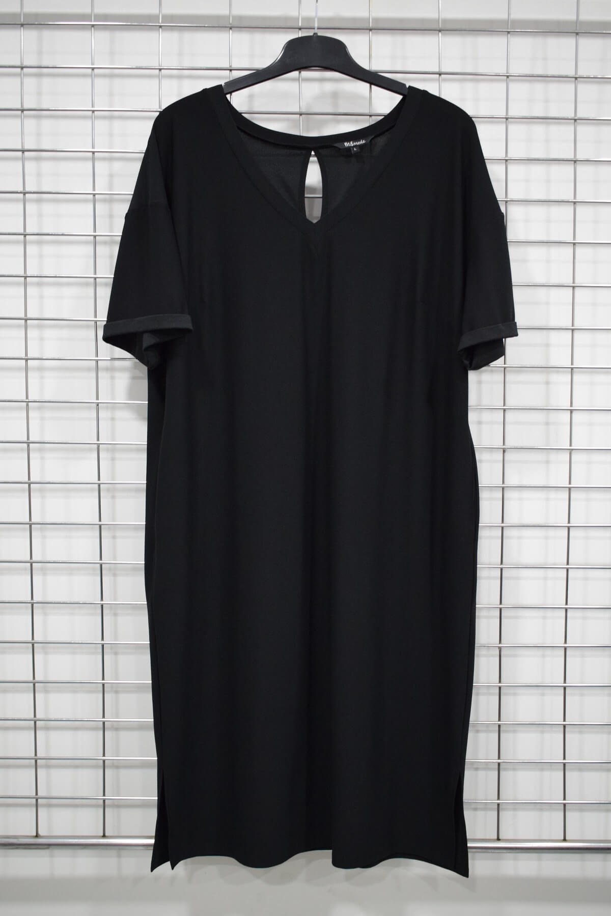 Myline-V Yaka Cep Detaylı Elbise-Büyük Beden Outlet-56217