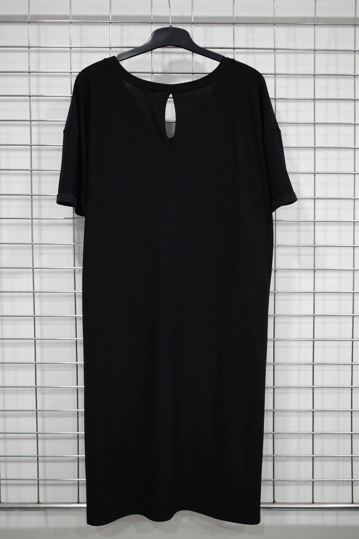 Myline-V Yaka Cep Detaylı Elbise-Büyük Beden Outlet-56217