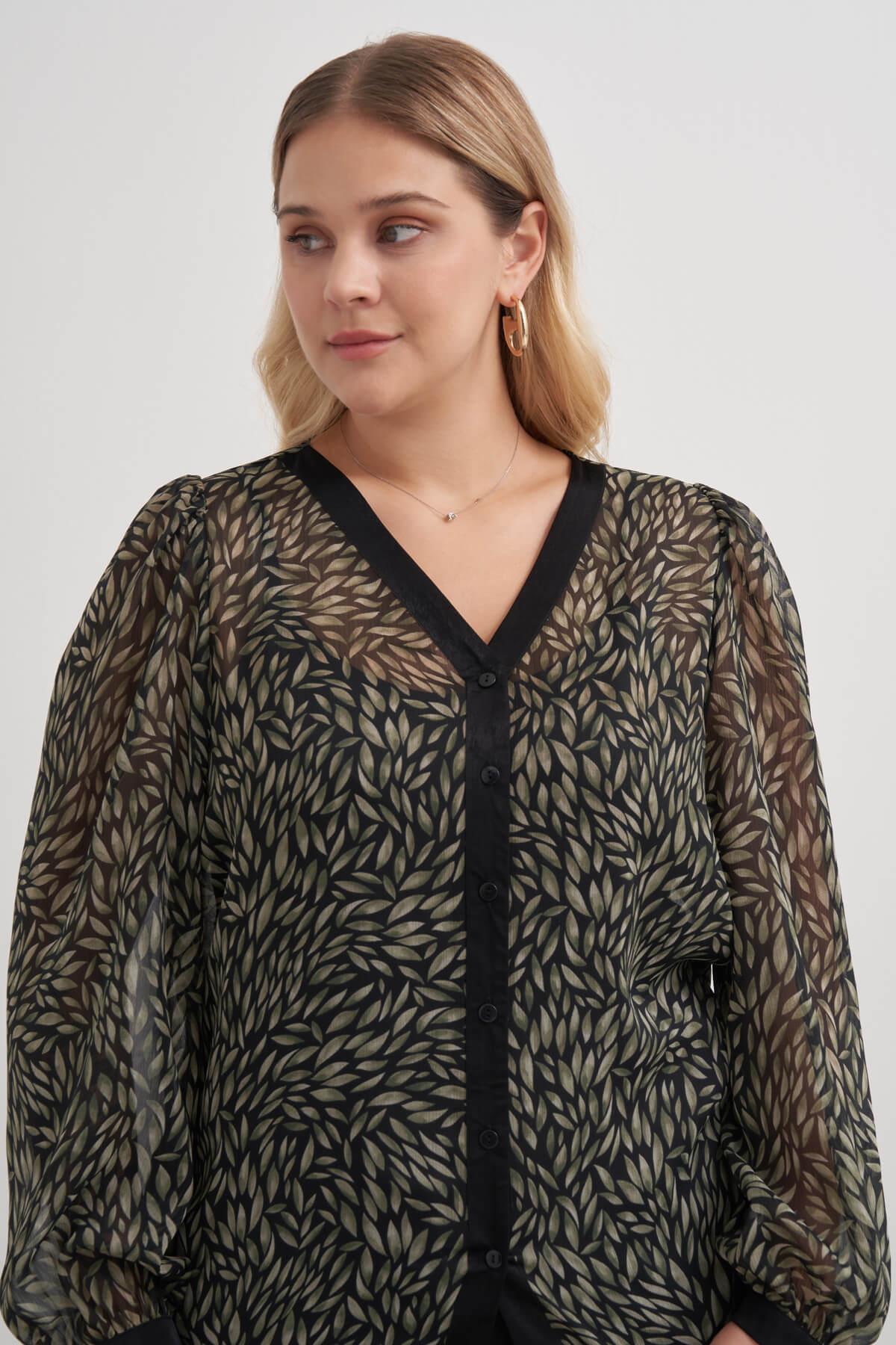 Myline-V Yaka Dökümlü  Şifon Bluz-Büyük Beden Bluz-149542