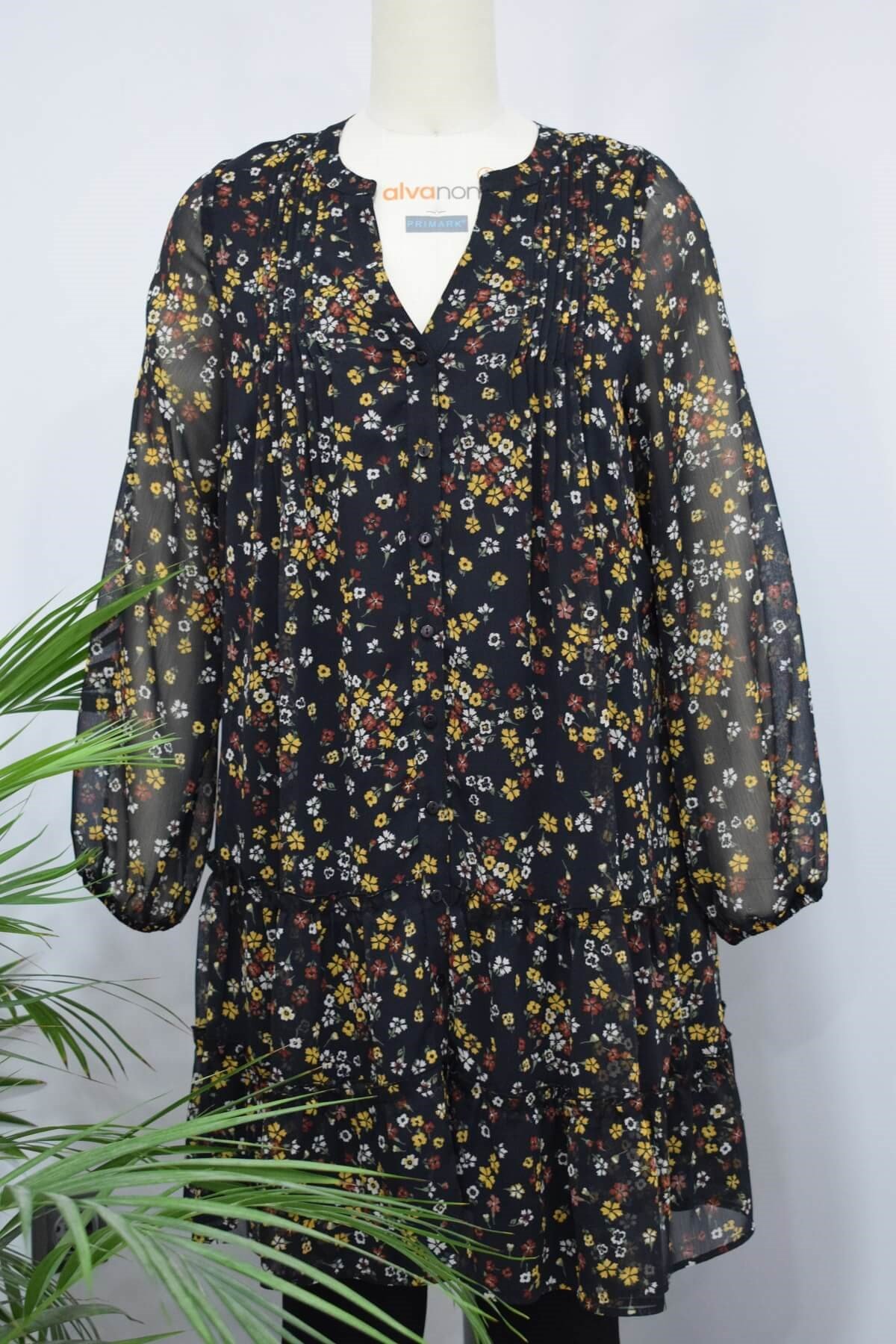 Myline-V Yaka Fırfır Detaylı Astarlı Tunik-Büyük Beden Outlet-56179