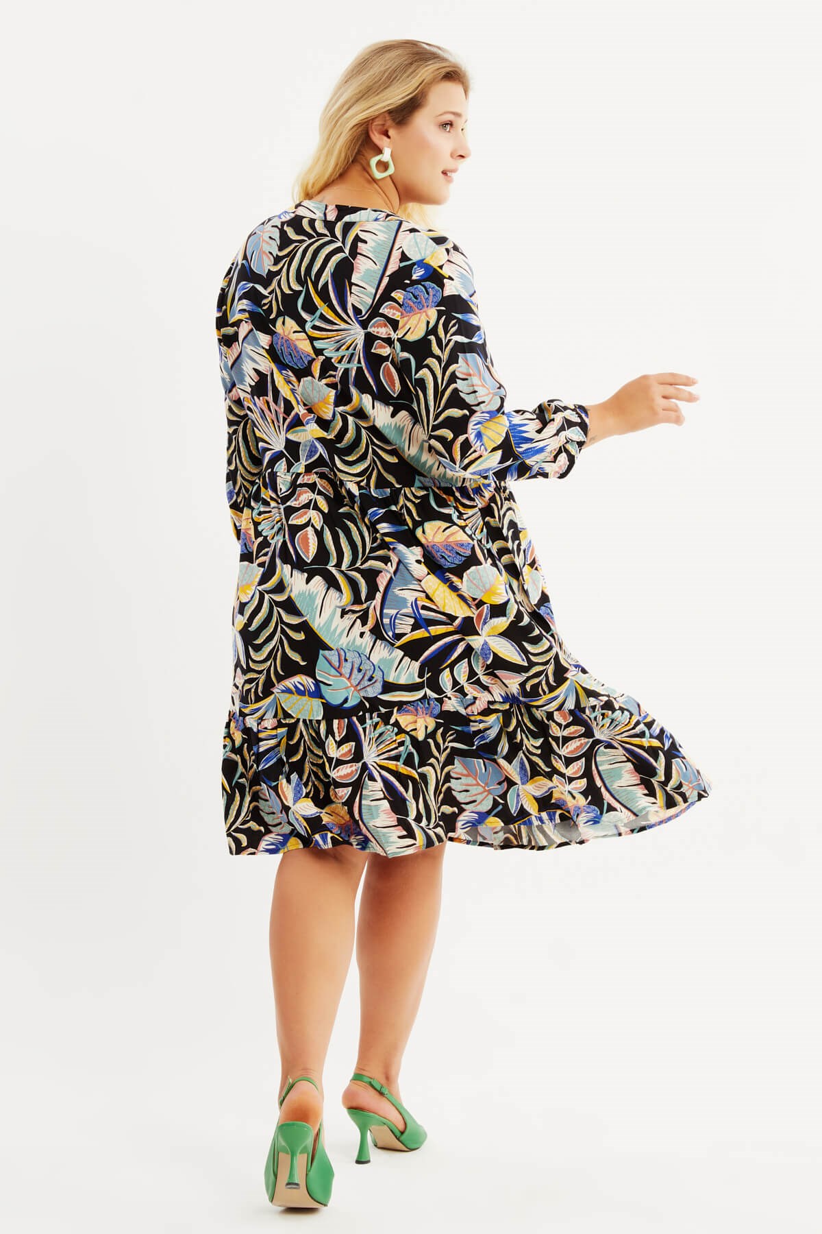 Myline-V Yaka Fırfırlı Elbise-Büyük Beden Günlük Elbiseler-67002