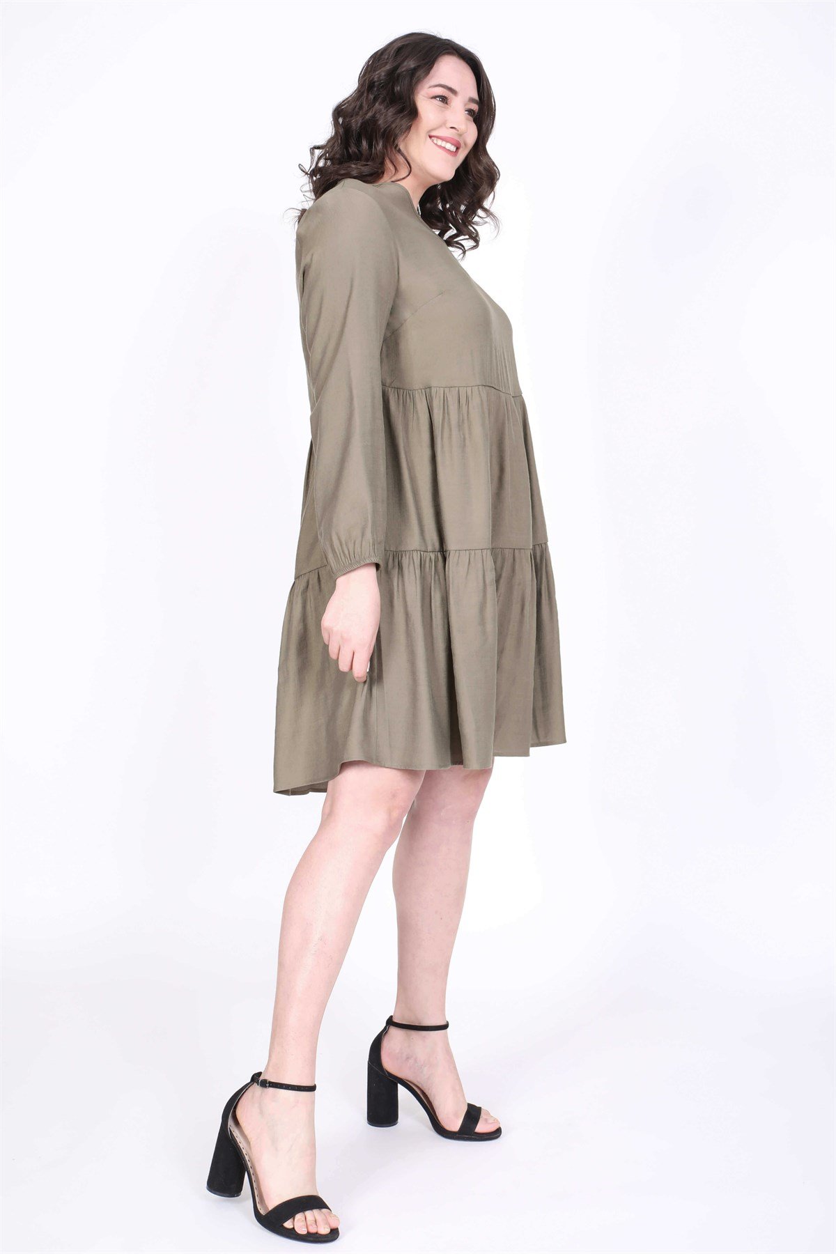 Myline-V Yaka Katlı Elbise-Büyük Beden Günlük Elbiseler-35260