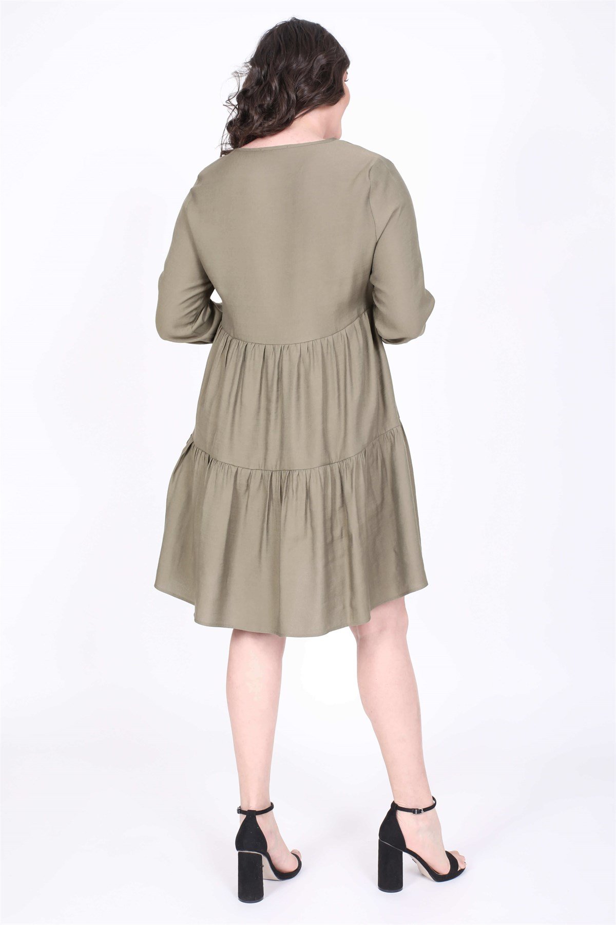 Myline-V Yaka Katlı Elbise-Büyük Beden Günlük Elbiseler-35260