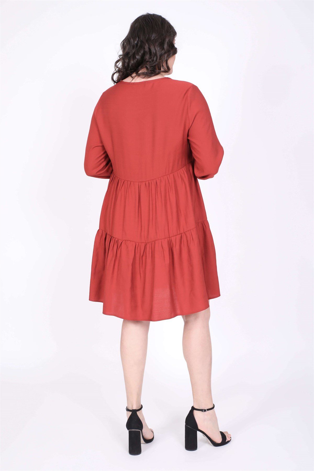 Myline-V Yaka Katlı Elbise-Büyük Beden Günlük Elbiseler-45367