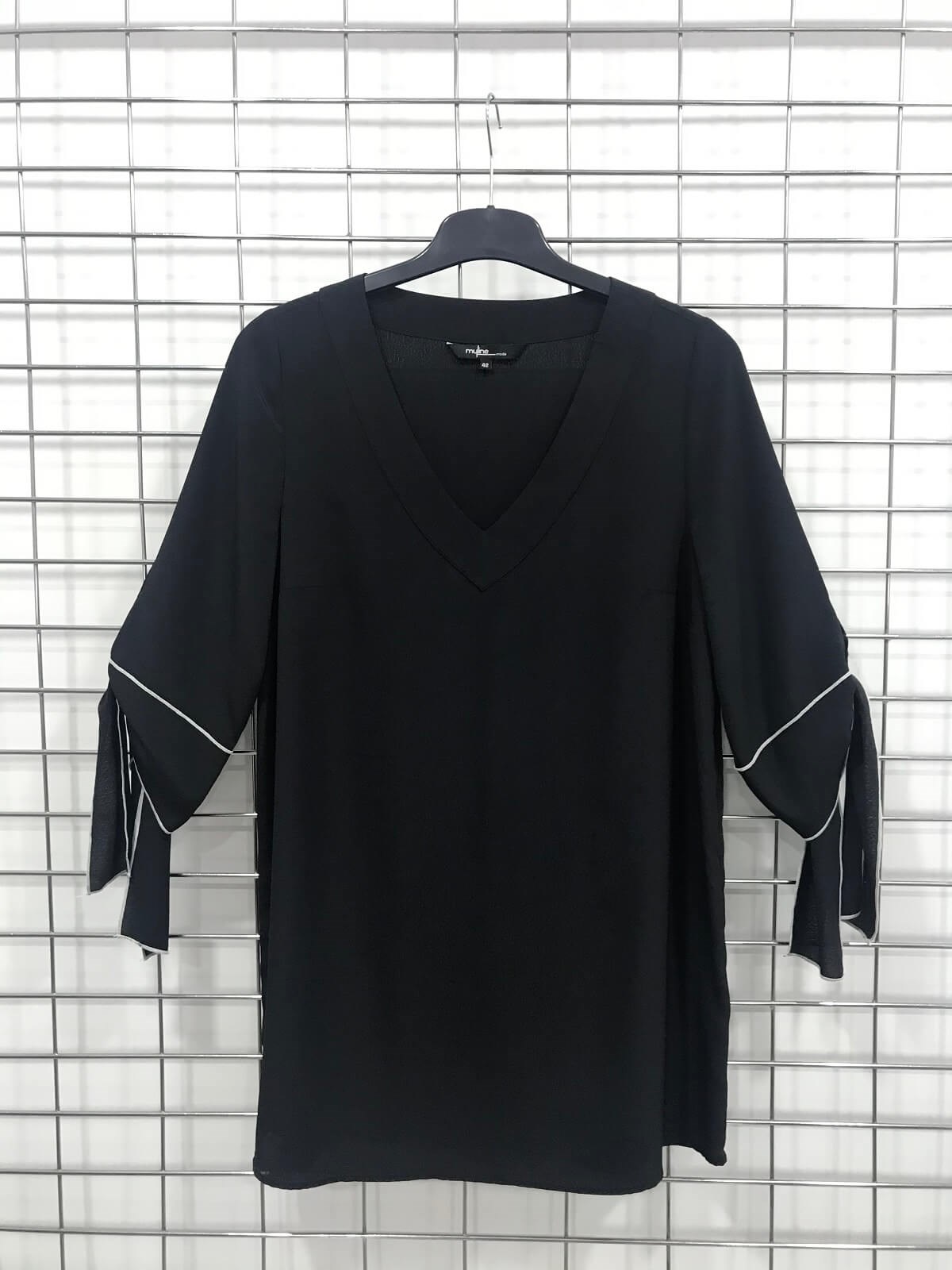 Myline-V Yaka Kolları Bağcıklı Bluz-Büyük Beden Outlet-45872