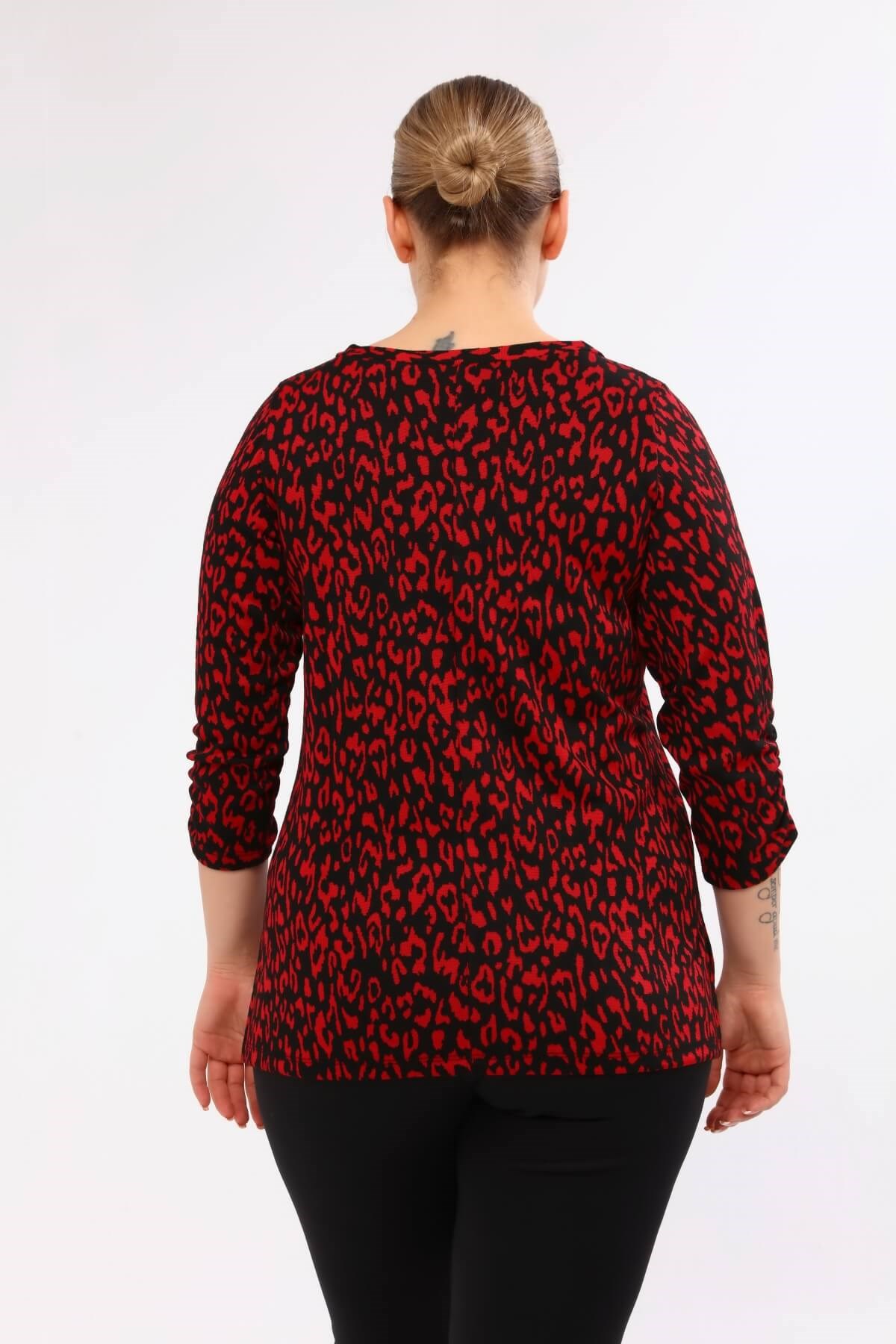 Myline-V Yaka Kolları Büzgülü Triko Bluz-Büyük Beden Bluz-45898