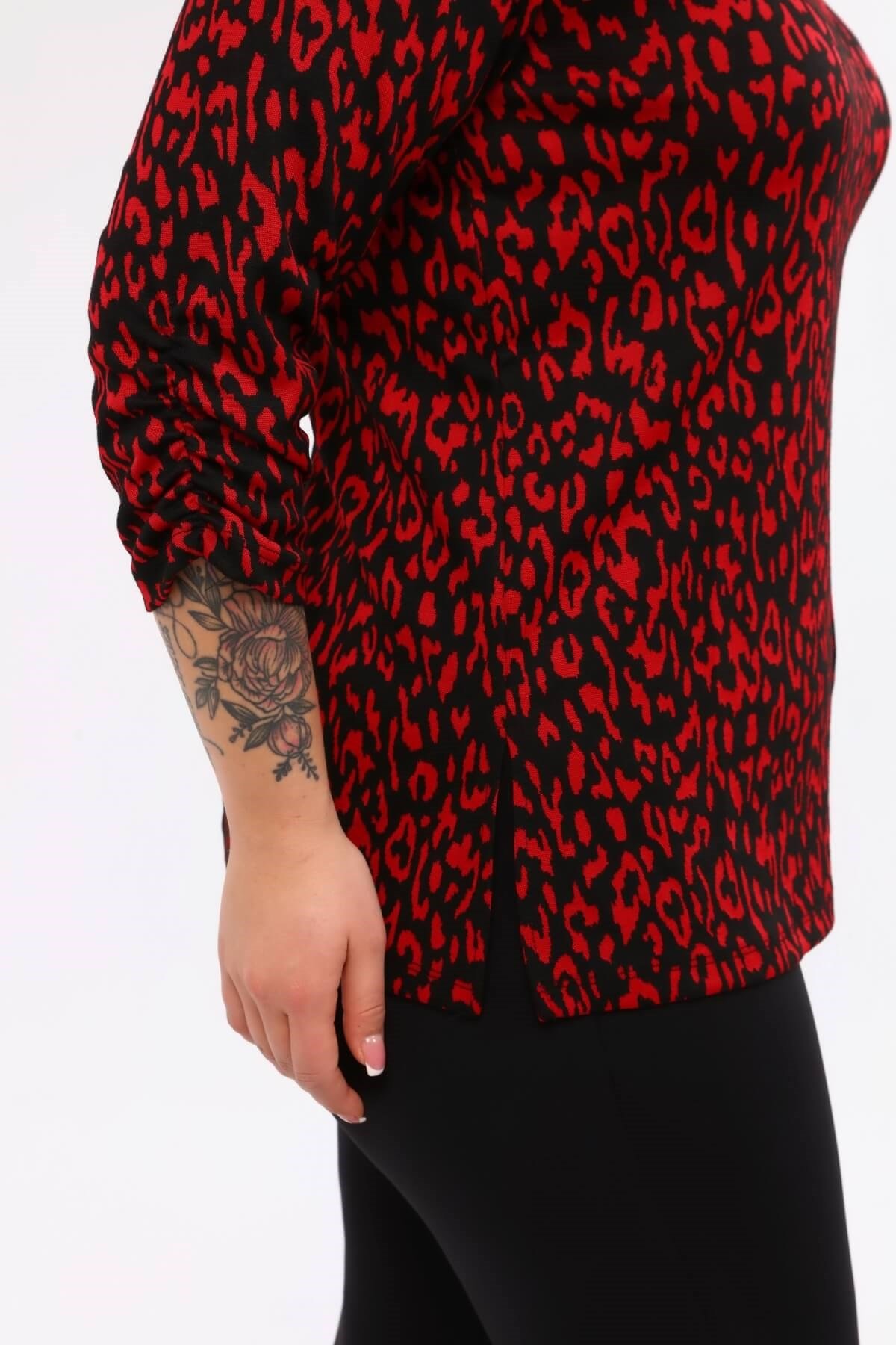 Myline-V Yaka Kolları Büzgülü Triko Bluz-Büyük Beden Bluz-45898