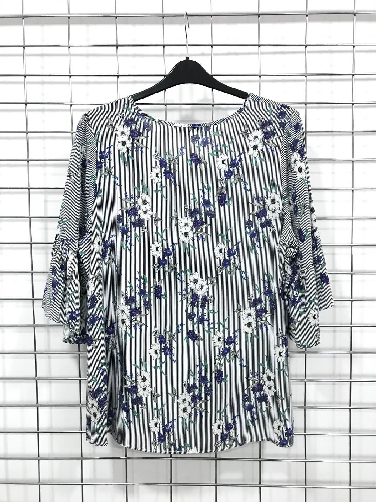 Myline-V Yaka Kolları Fırfırlı Bluz-Büyük Beden Outlet-45914