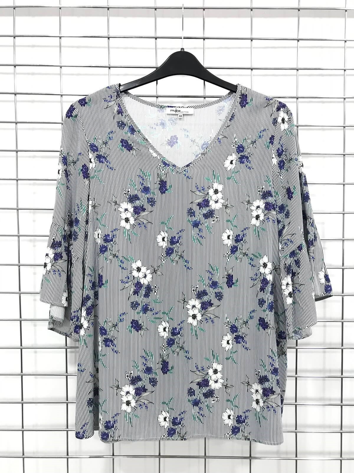 Myline-V Yaka Kolları Fırfırlı Bluz-Büyük Beden Outlet-45914