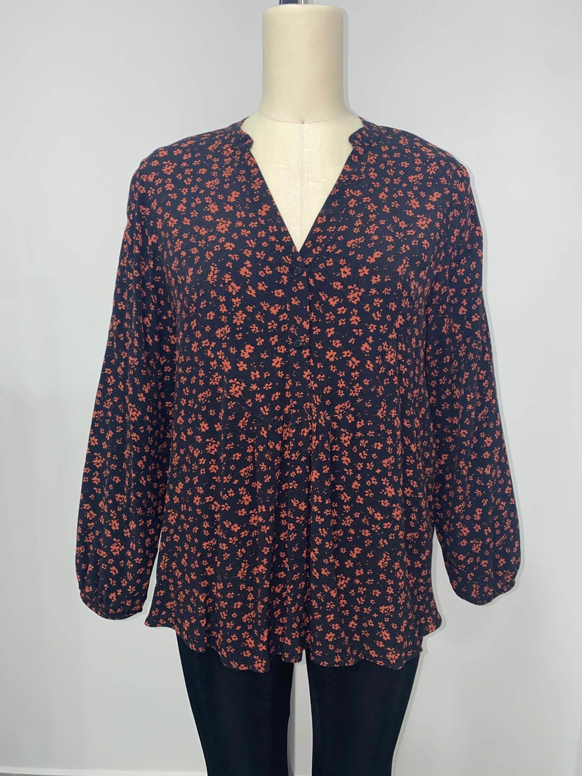 Myline-V Yaka Kolu Lastikli Bluz-Büyük Beden Outlet-66523