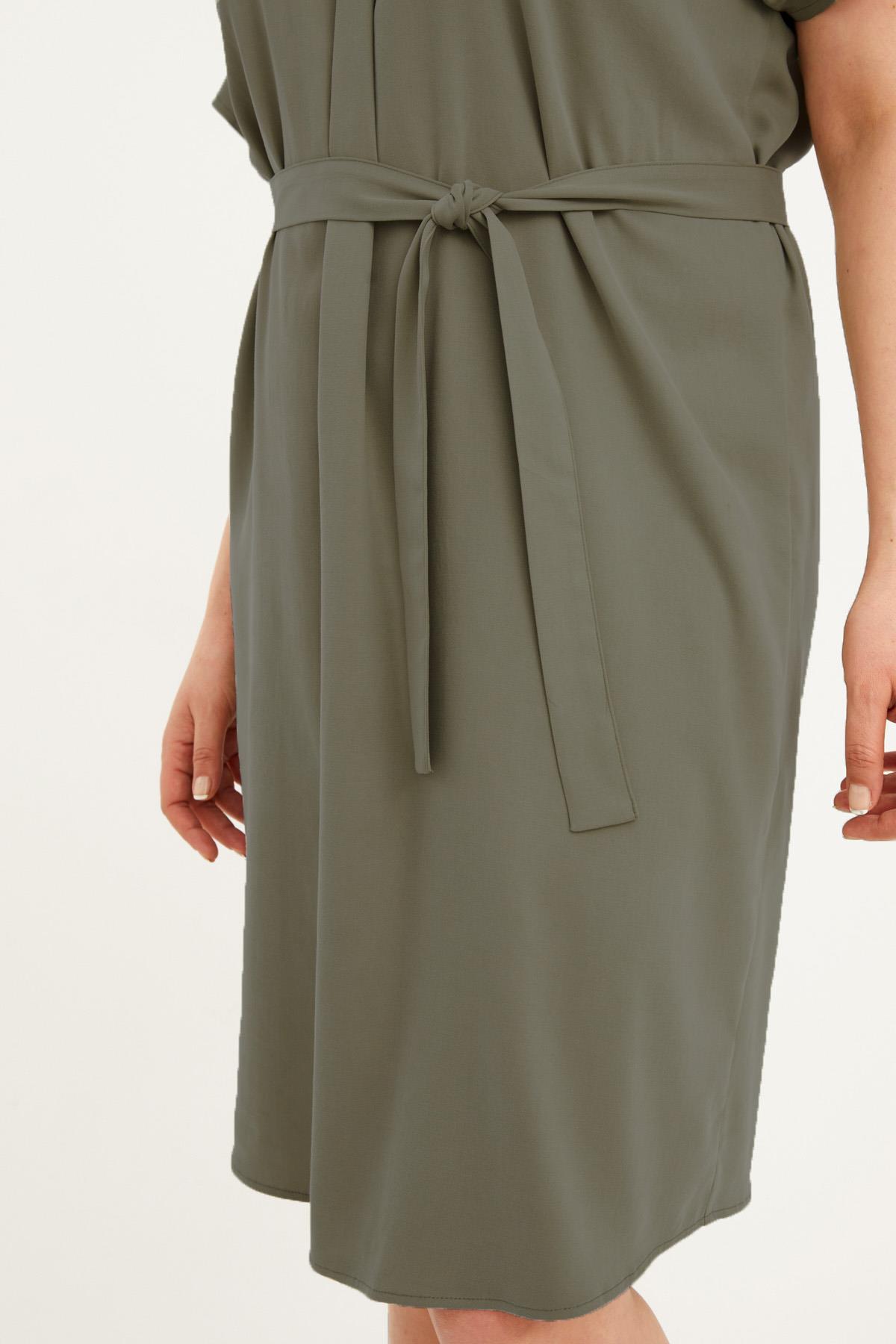 Myline-V Yaka Kuşaklı Elbise-Büyük Beden Günlük Elbiseler-77604