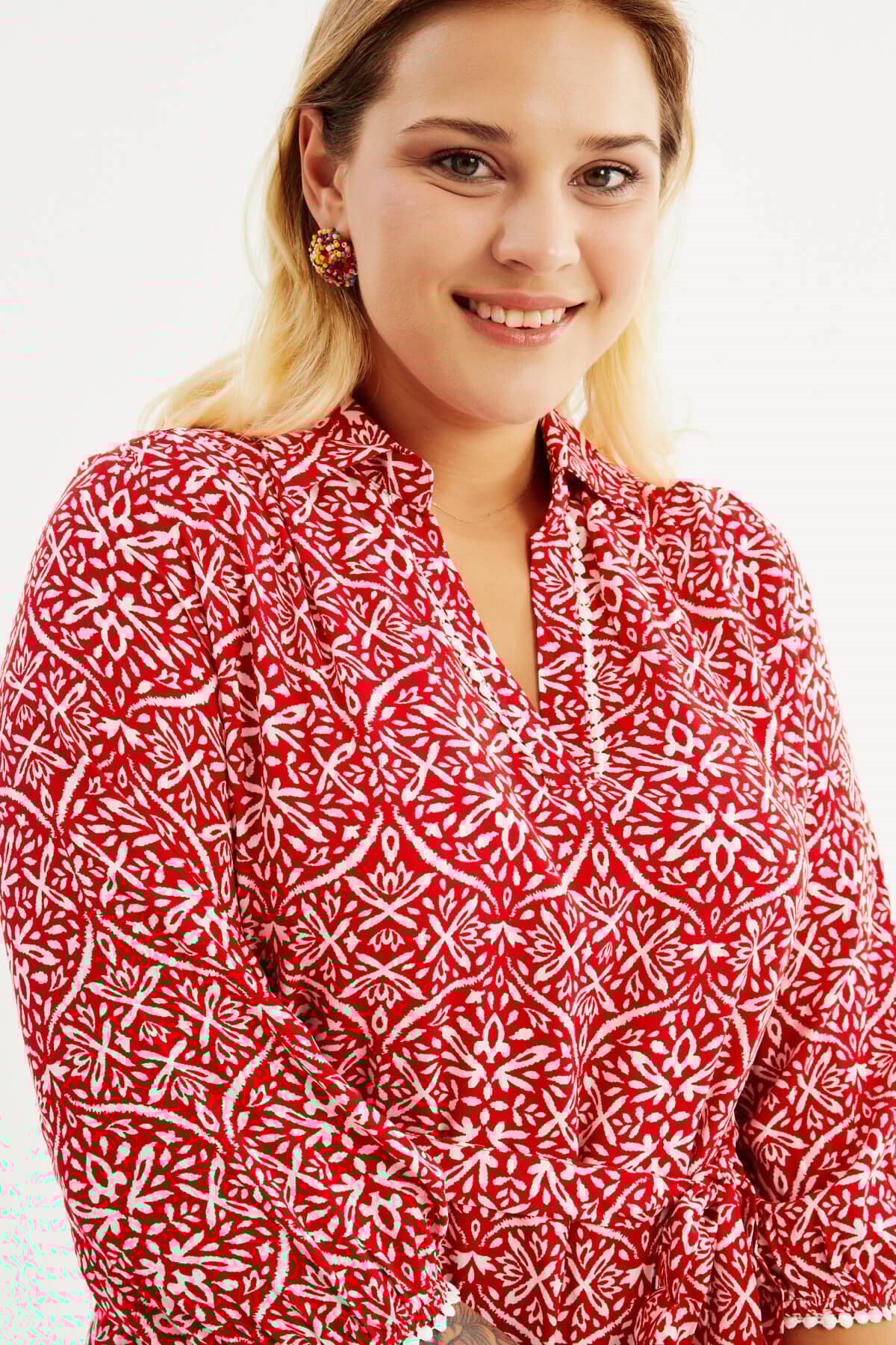 Myline-V Yaka Kuşaklı Gömlek Elbise-Büyük Beden Günlük Elbiseler-77826