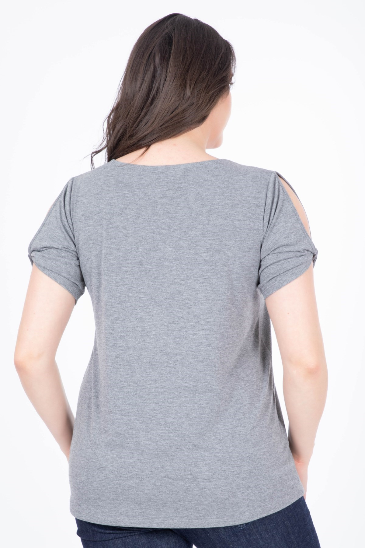 Myline-V Yaka Omuz Detaylı T-Shirt-T-Shirt-34629