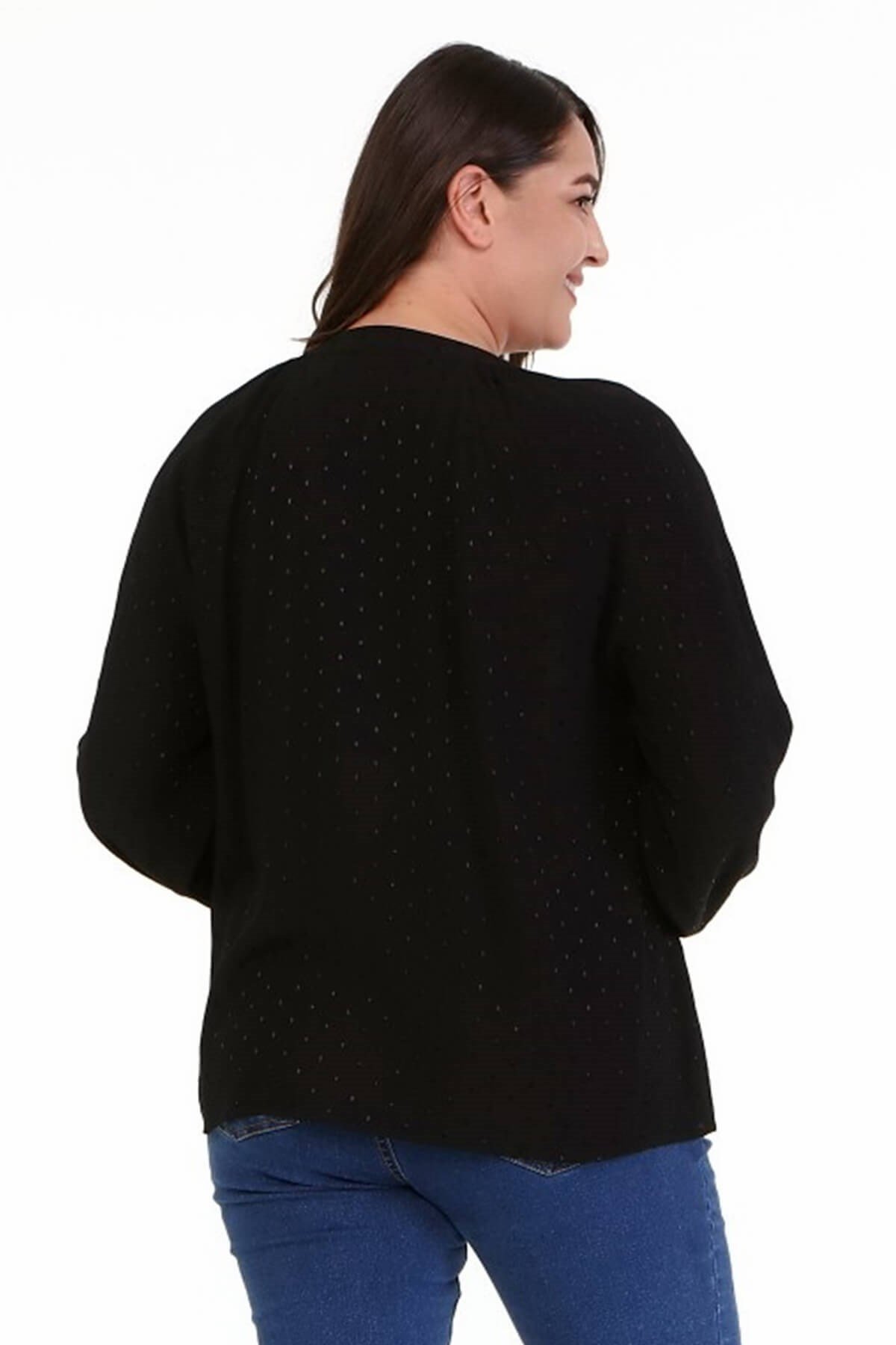 Myline-V Yaka Önü Bağcıklı Bluz-Büyük Beden Bluz-66906