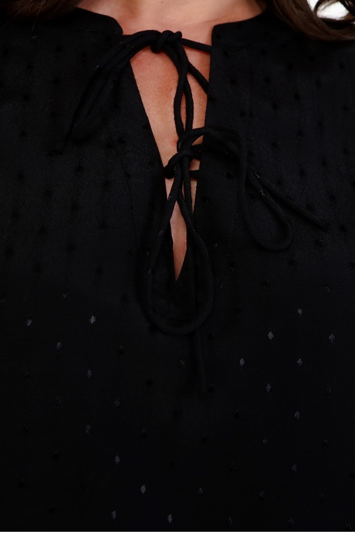 Myline-V Yaka Önü Bağcıklı Bluz-Büyük Beden Bluz-66906