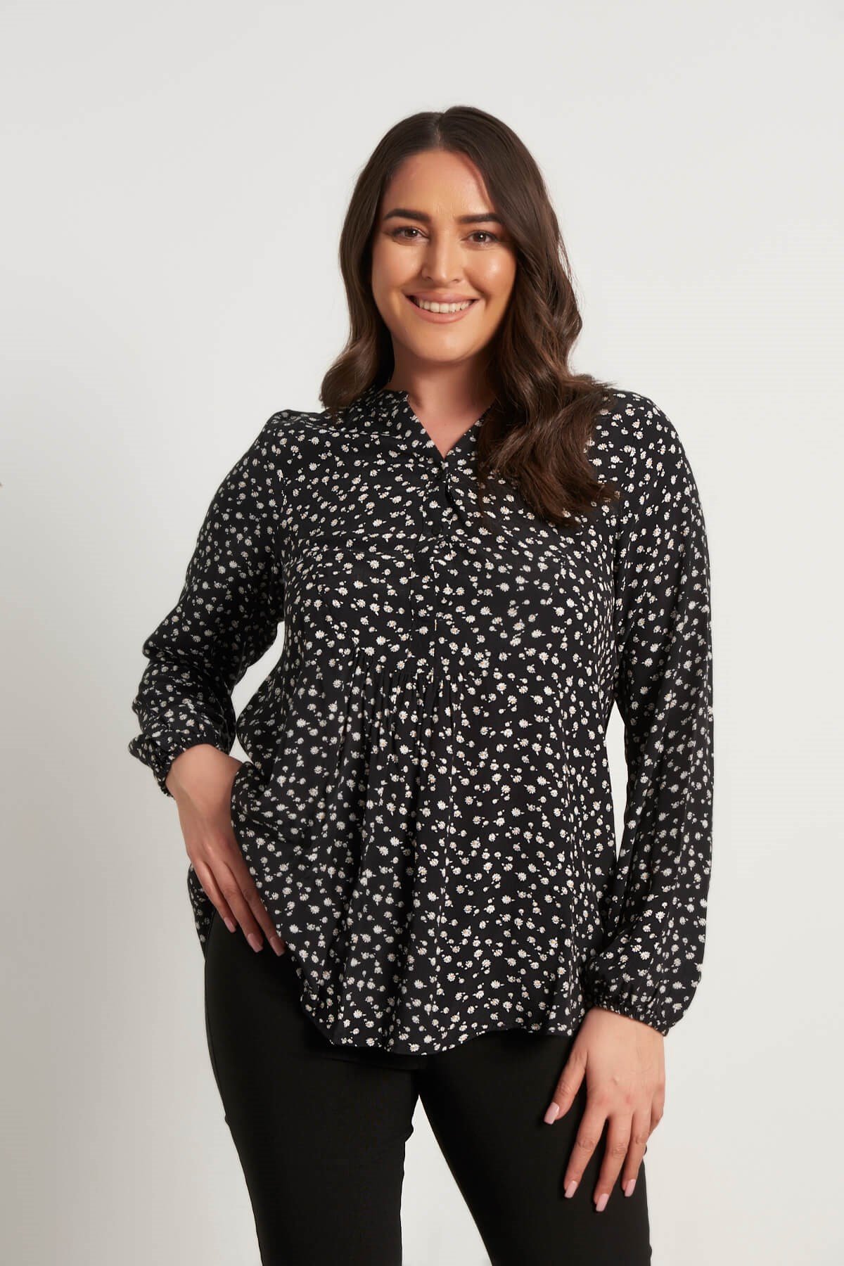 Myline-V Yaka Önü Büzgülü Bluz-Büyük Beden Bluz-56075