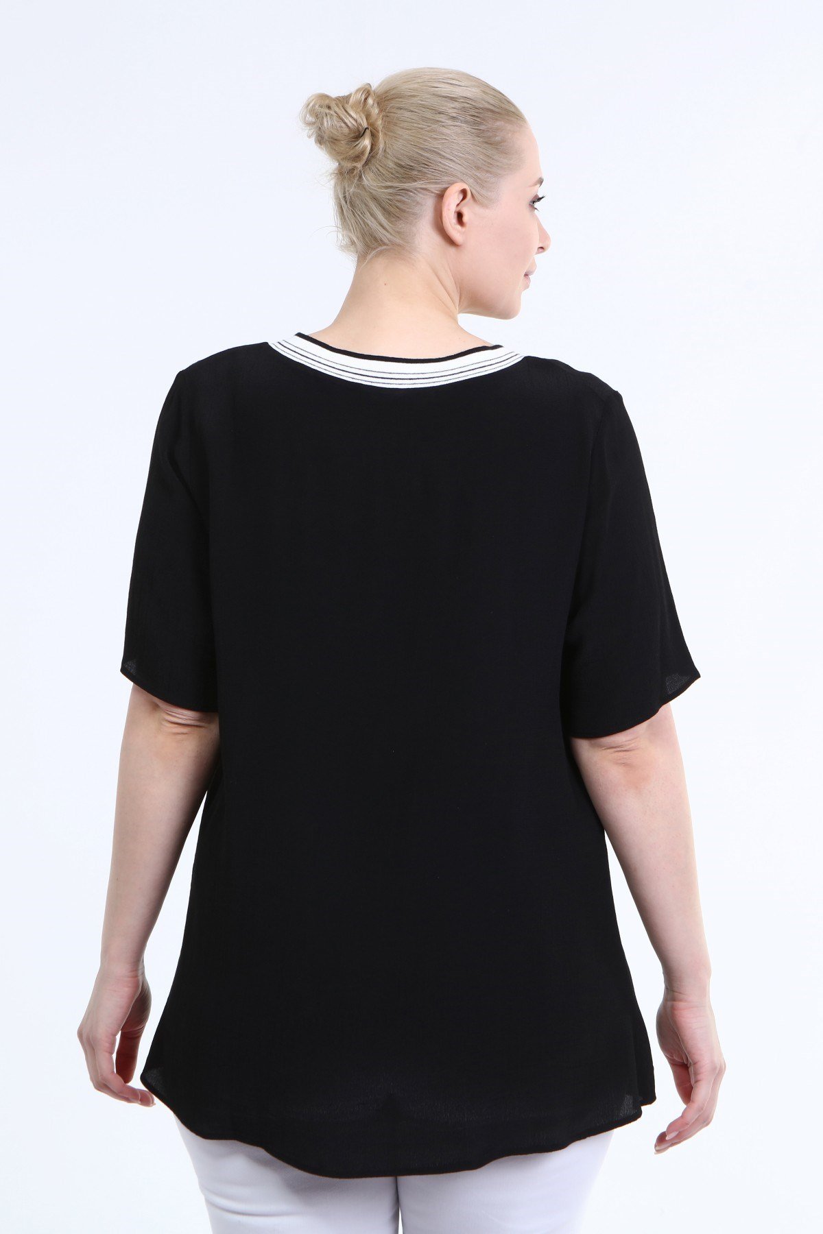 Myline-V Yaka Ribanalı Bluz-Büyük Beden Bluz-66619