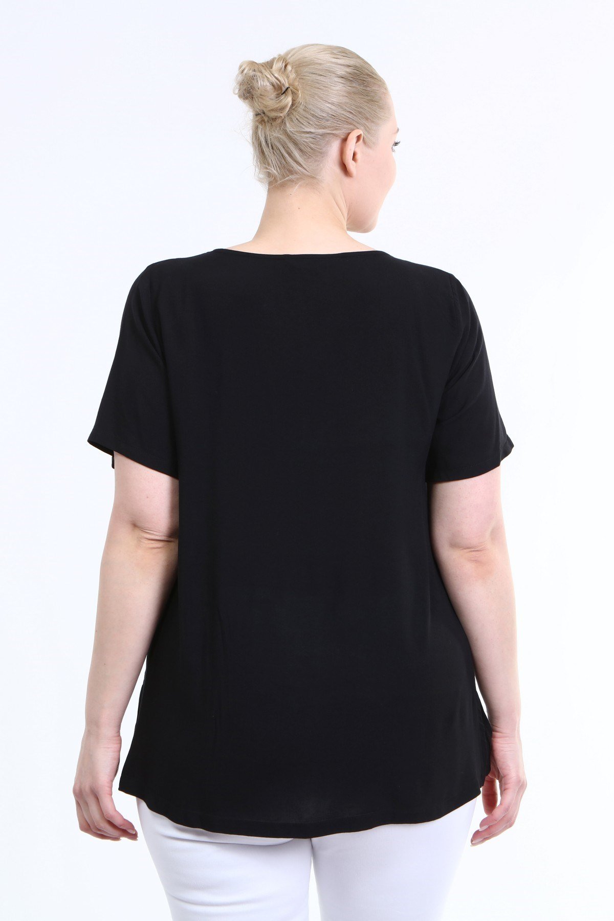 Myline-V Yaka Şerit Detay Bluz-Büyük Beden Bluz-66651