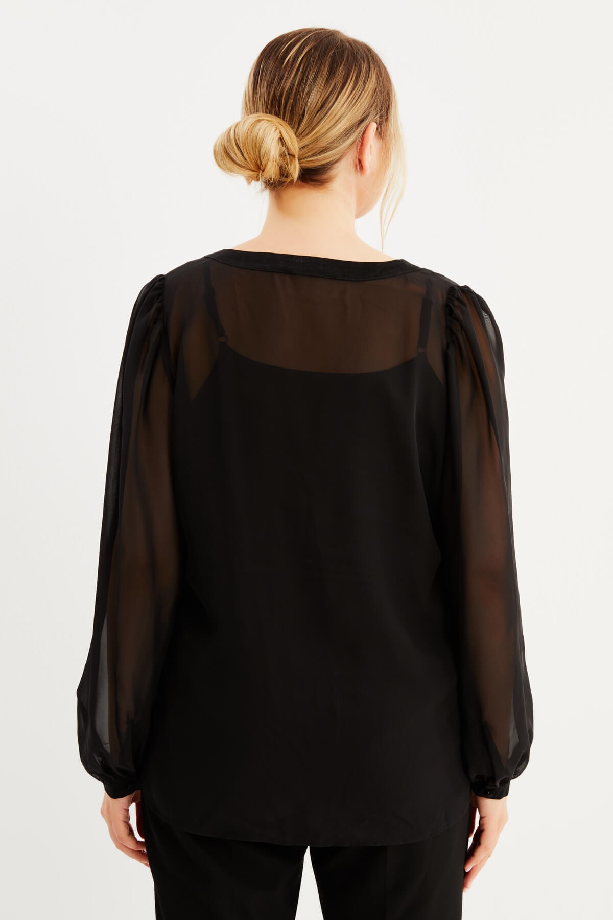 Myline-V Yaka Şifon Bluz-Büyük Beden Bluz-88025