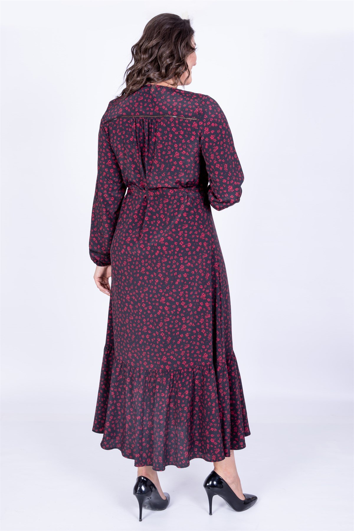 Myline-V Yaka Uzun Elbise-Büyük Beden Günlük Elbiseler-35053