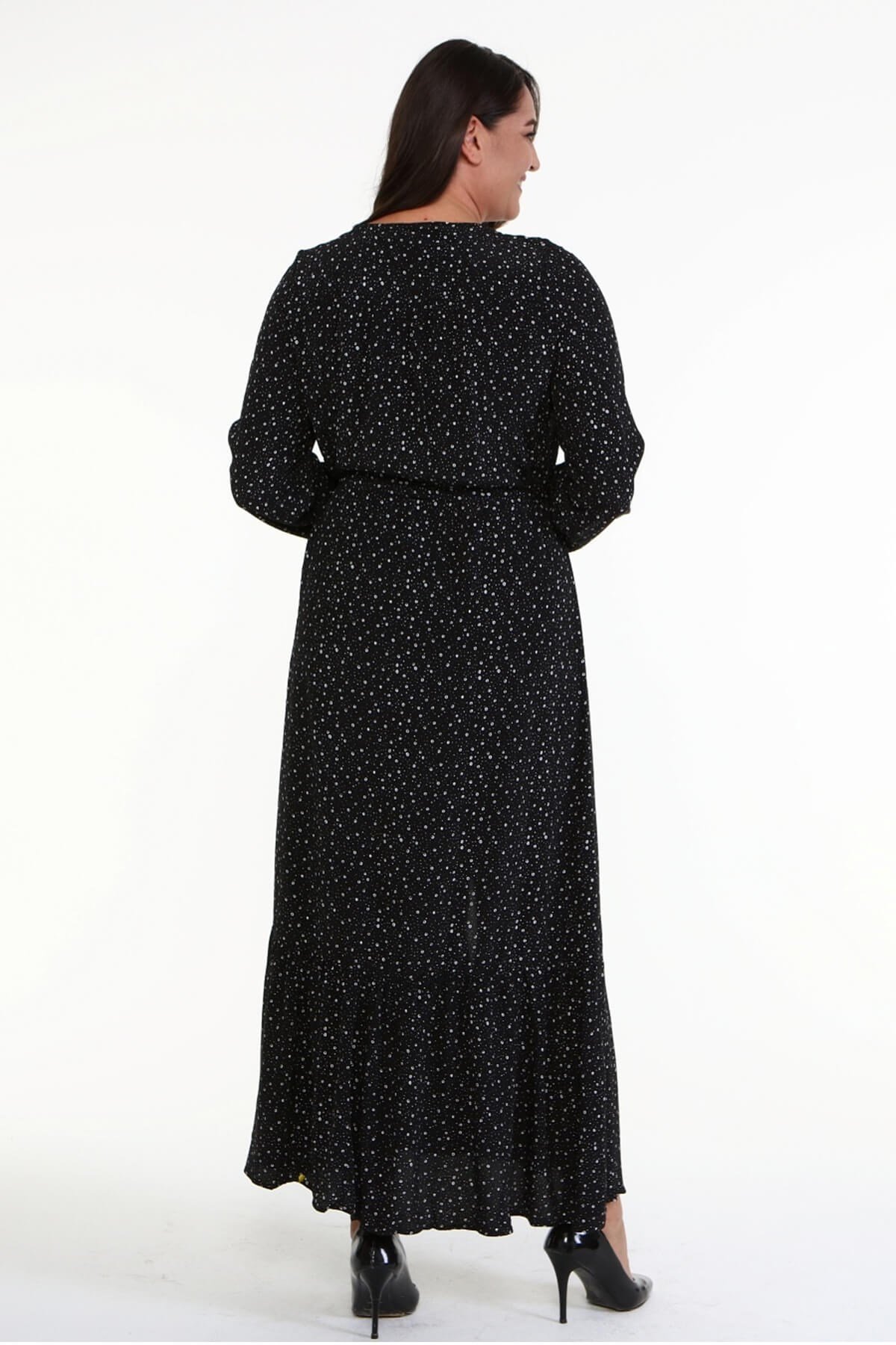 Myline-V Yaka Uzun Elbise-Büyük Beden Günlük Elbiseler-66847