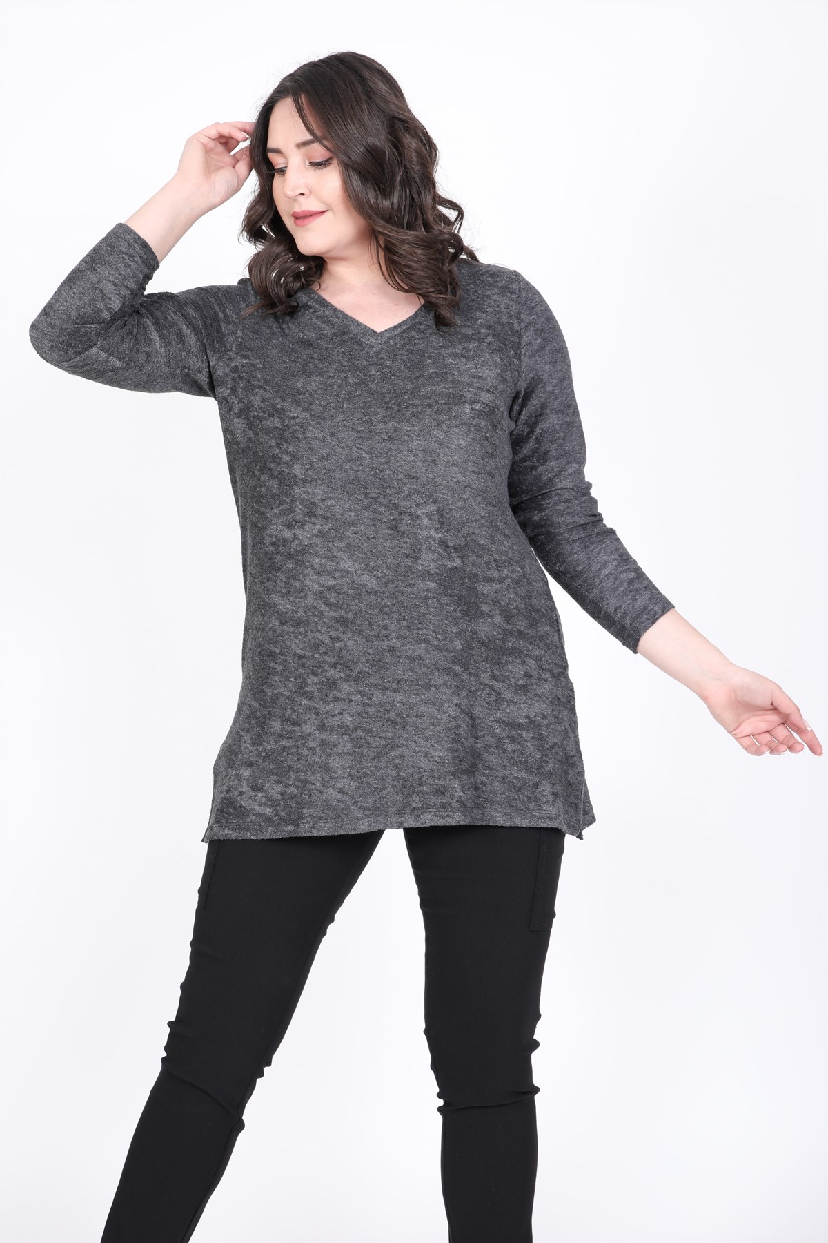 Myline-V Yaka Yumoş Tunik-Büyük Beden Tunik-35225