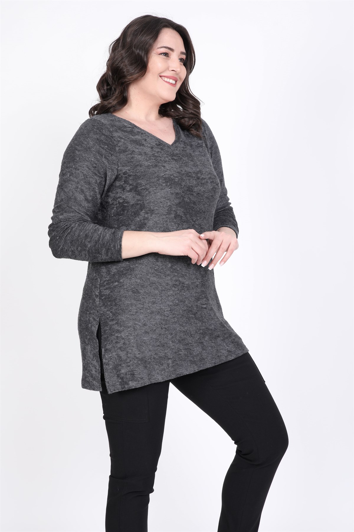 Myline-V Yaka Yumoş Tunik-Büyük Beden Tunik-35225