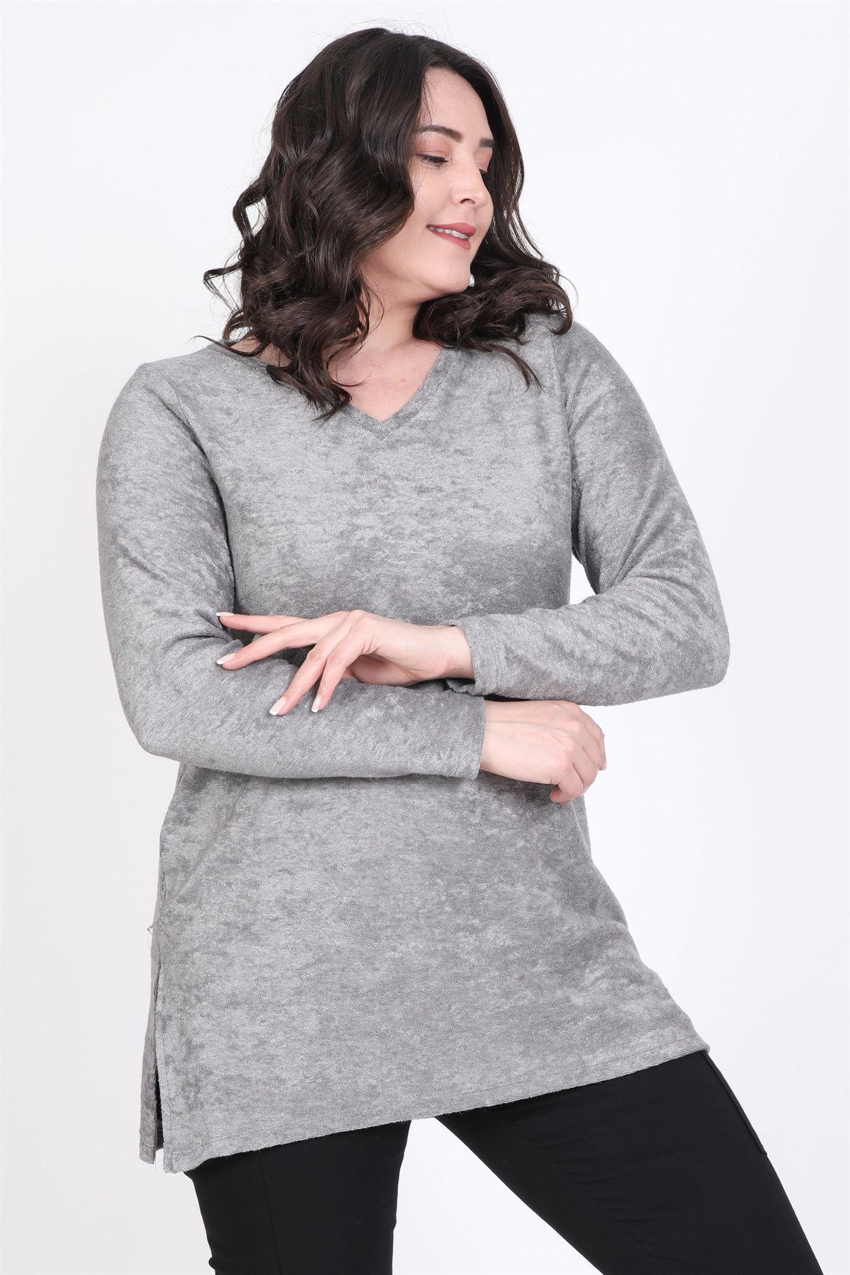 Myline-V Yaka Yumoş Tunik-Büyük Beden Tunik-35226