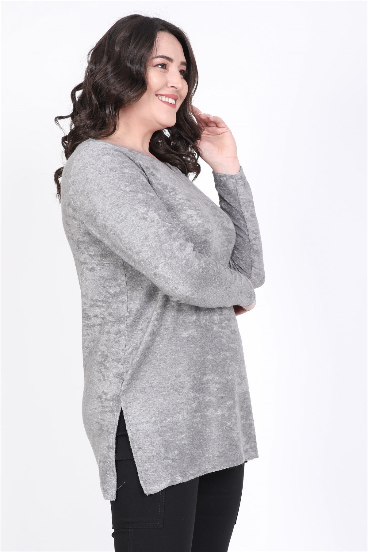 Myline-V Yaka Yumoş Tunik-Büyük Beden Tunik-35226