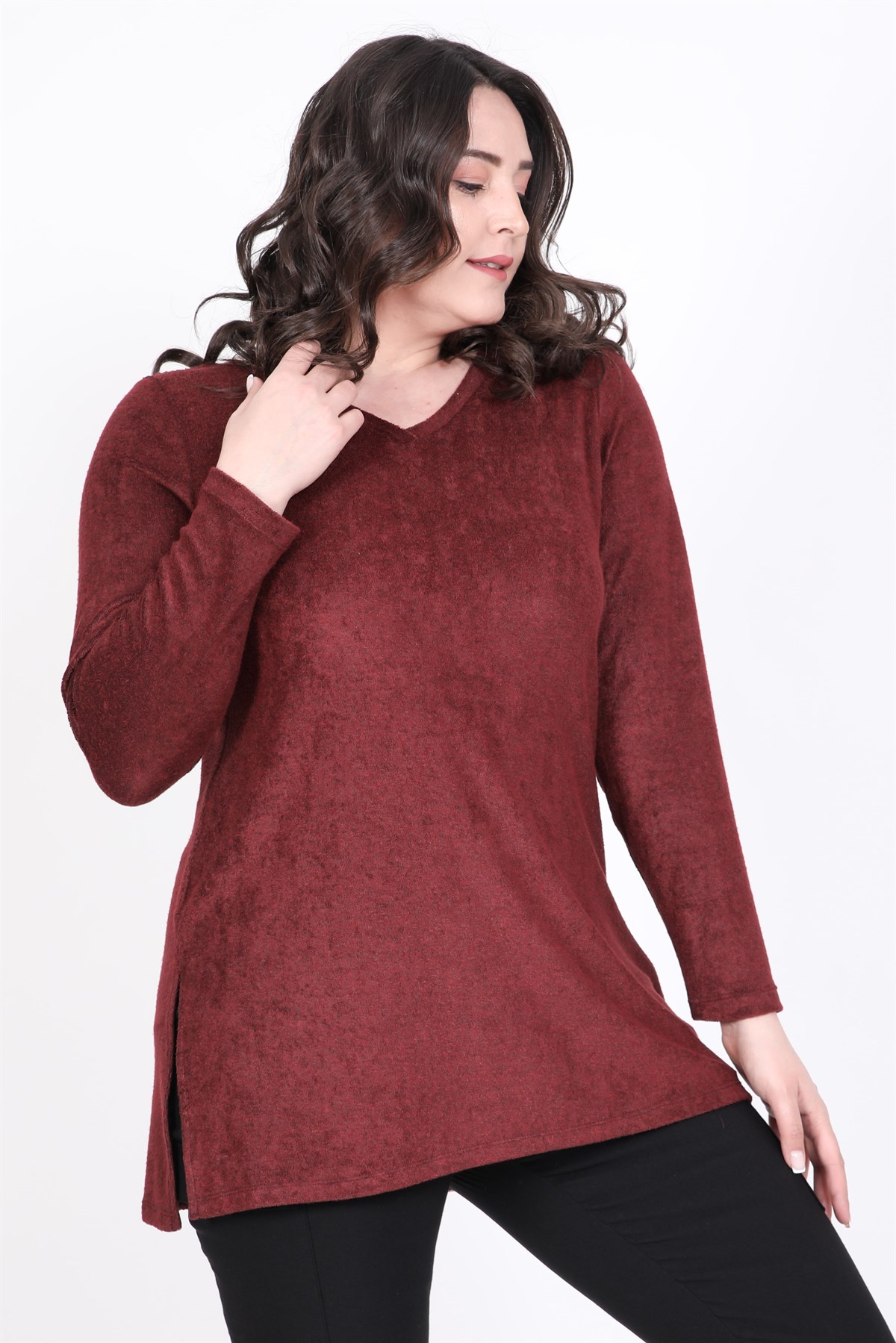 Myline-V Yaka Yumoş Tunik-Büyük Beden Tunik-35227