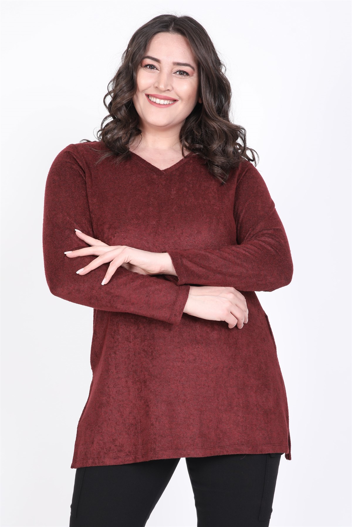 Myline-V Yaka Yumoş Tunik-Büyük Beden Tunik-35227