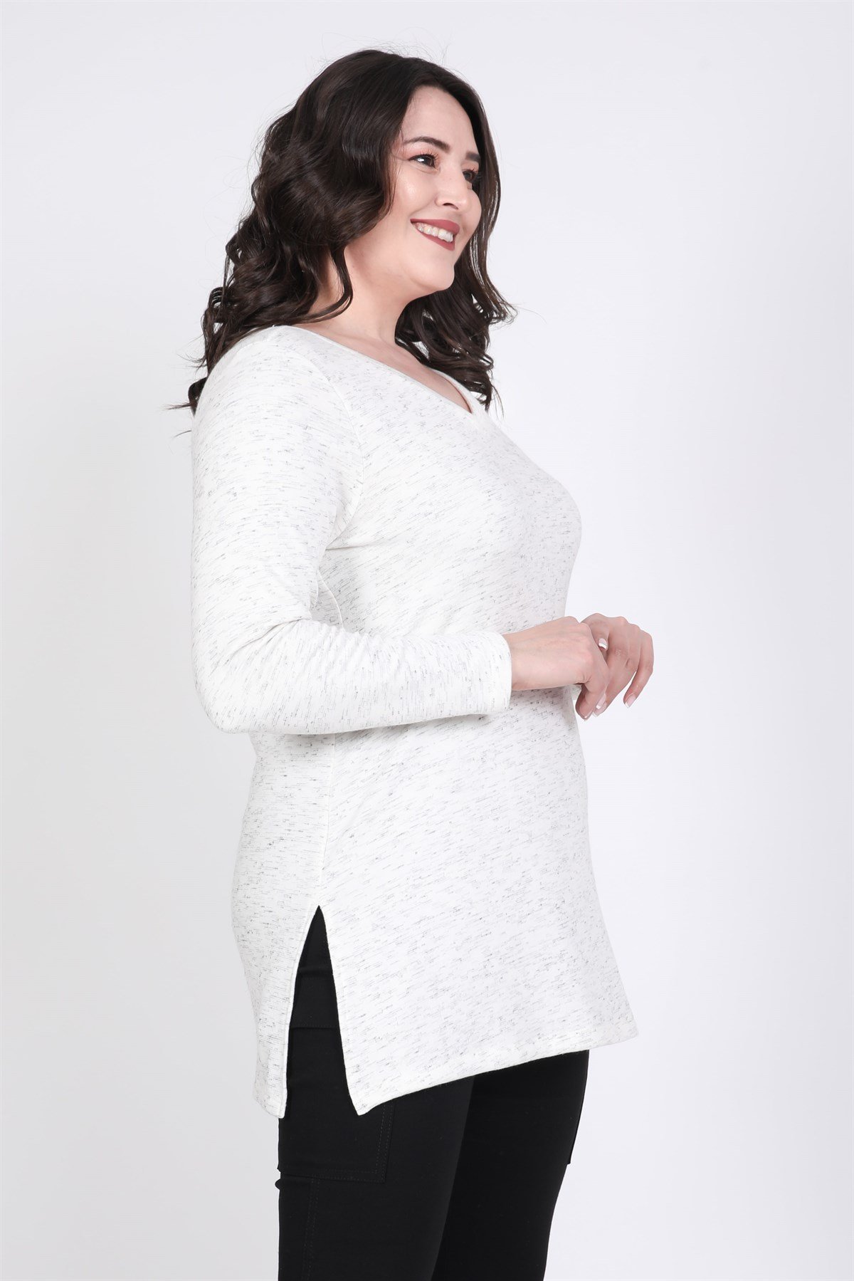 Myline-V Yaka Yumoş Tunik-Büyük Beden Tunik-35228