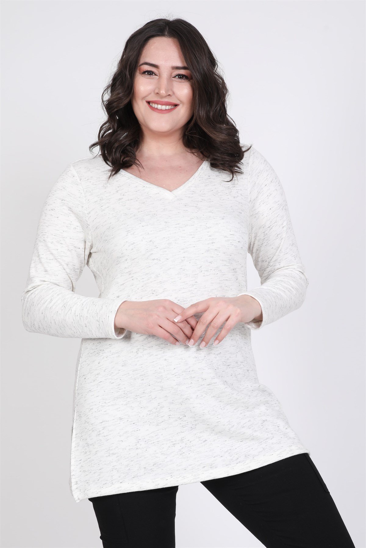 Myline-V Yaka Yumoş Tunik-Büyük Beden Tunik-35228