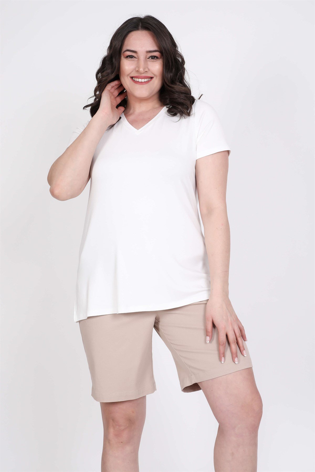 Myline-V Yakalı Tişört-Büyük Beden Tişört-45546