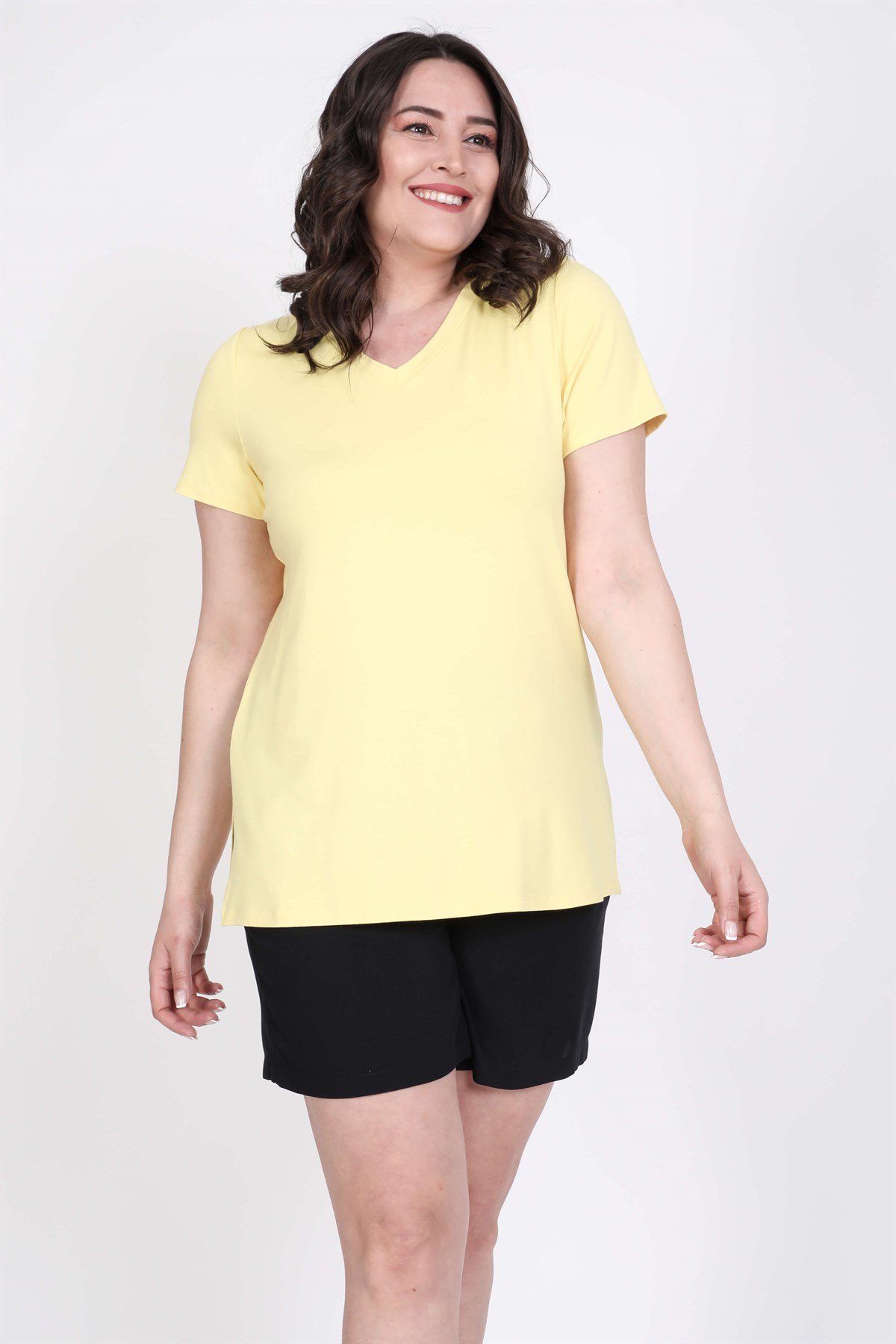 Myline-V Yakalı Tişört-Büyük Beden Tişört-45547