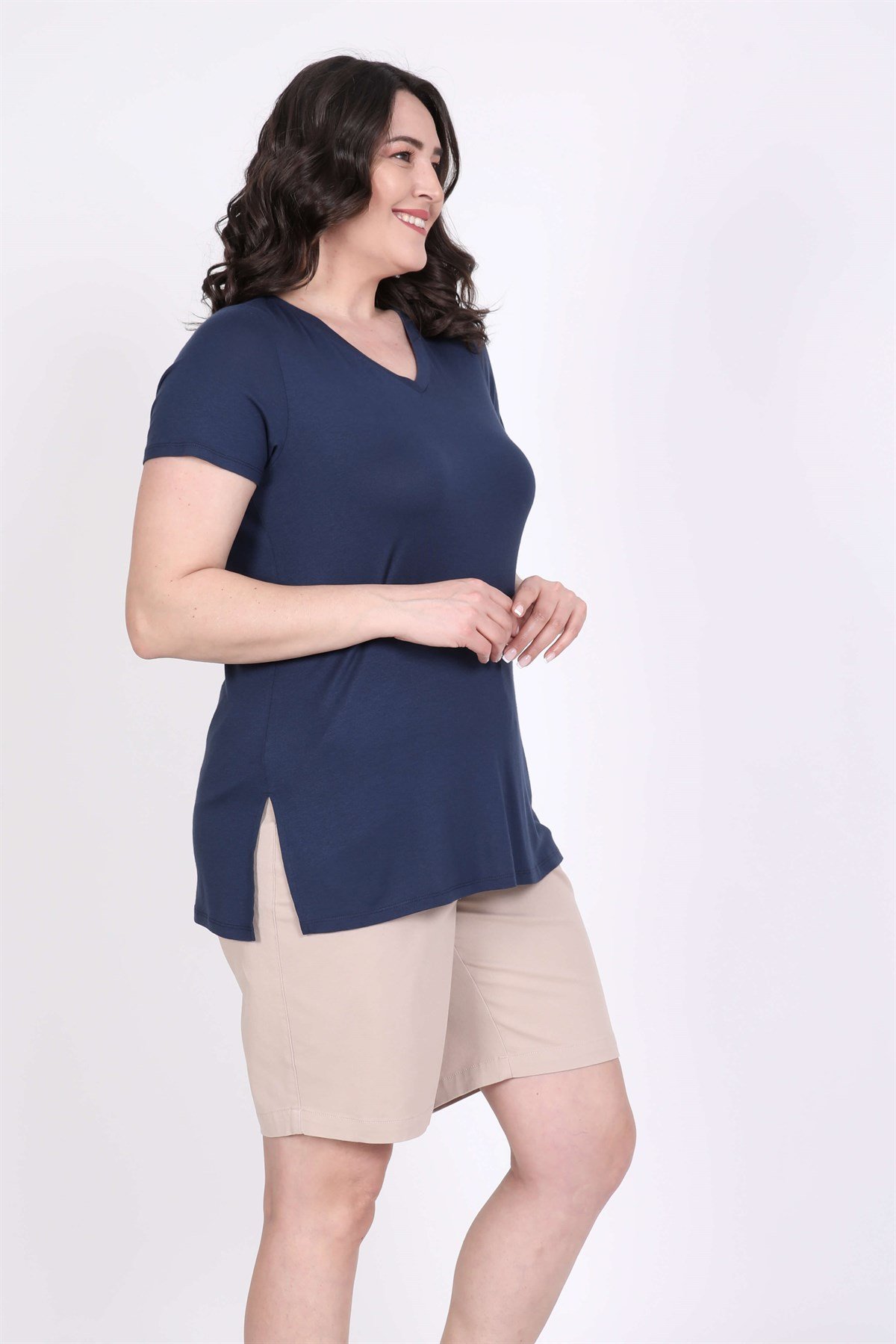 Myline-V Yakalı Tişört-Büyük Beden Tişört-45548