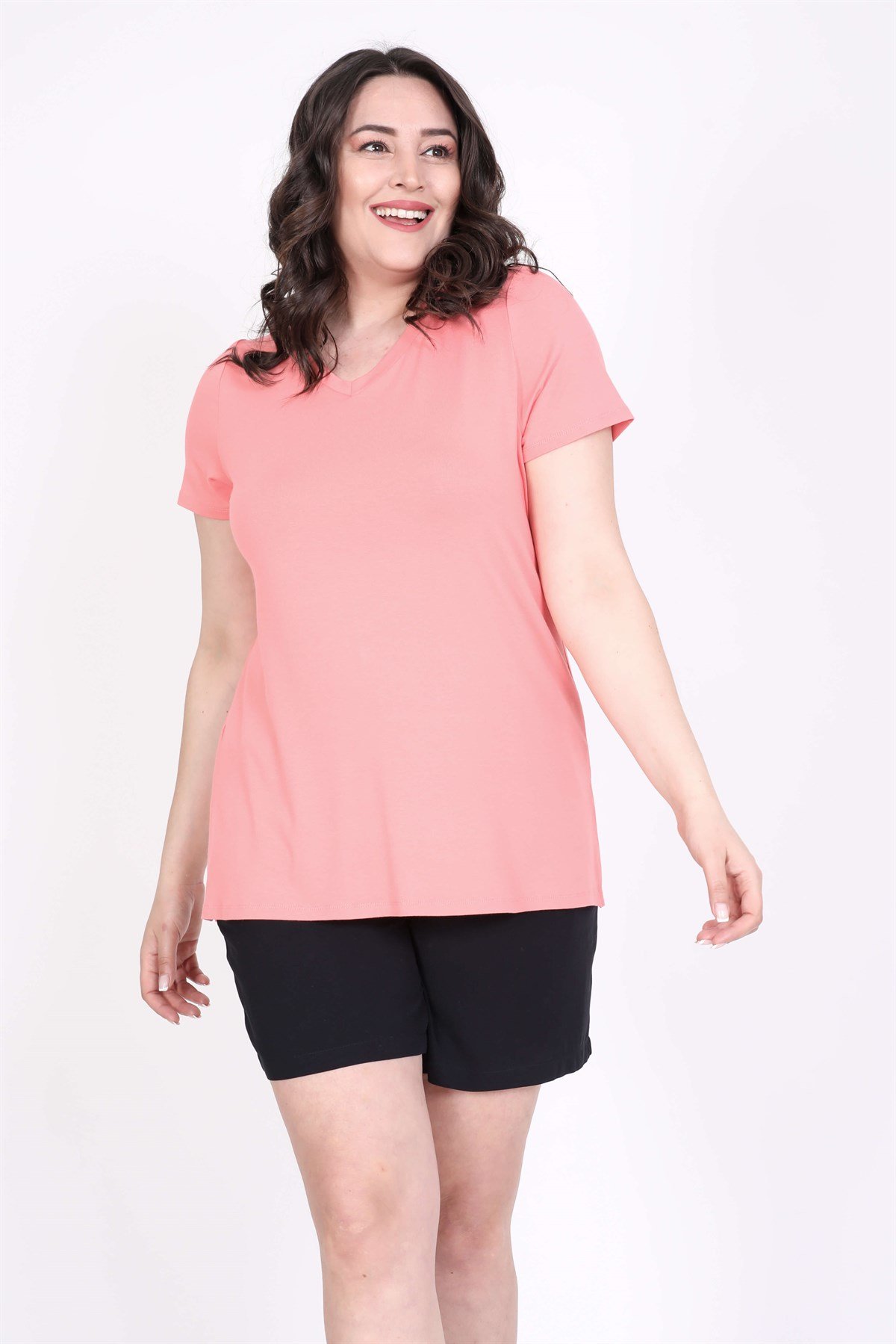 Myline-V Yakalı Tişört-Büyük Beden Tişört-45549