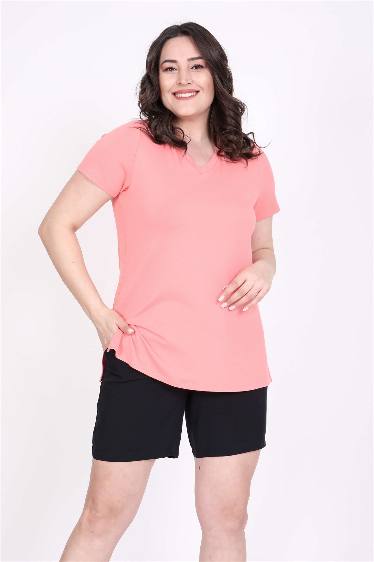 Myline-V Yakalı Tişört-Büyük Beden Tişört-45549