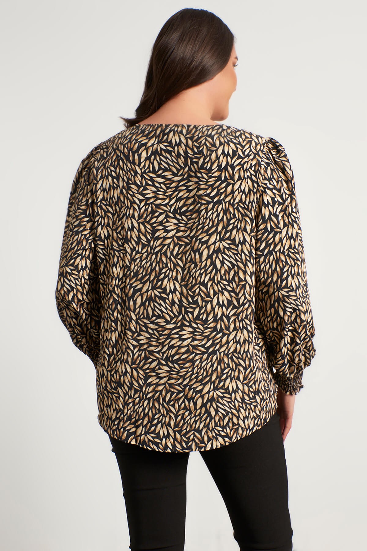 Myline-Varak Baskı Bağlama Detaylı Bluz-Büyük Beden Bluz-56059