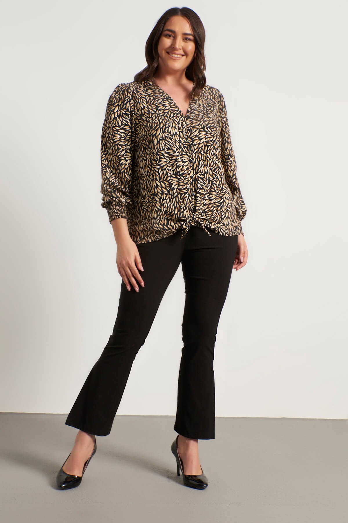 Myline-Varak Baskı Bağlama Detaylı Bluz-Büyük Beden Bluz-56059