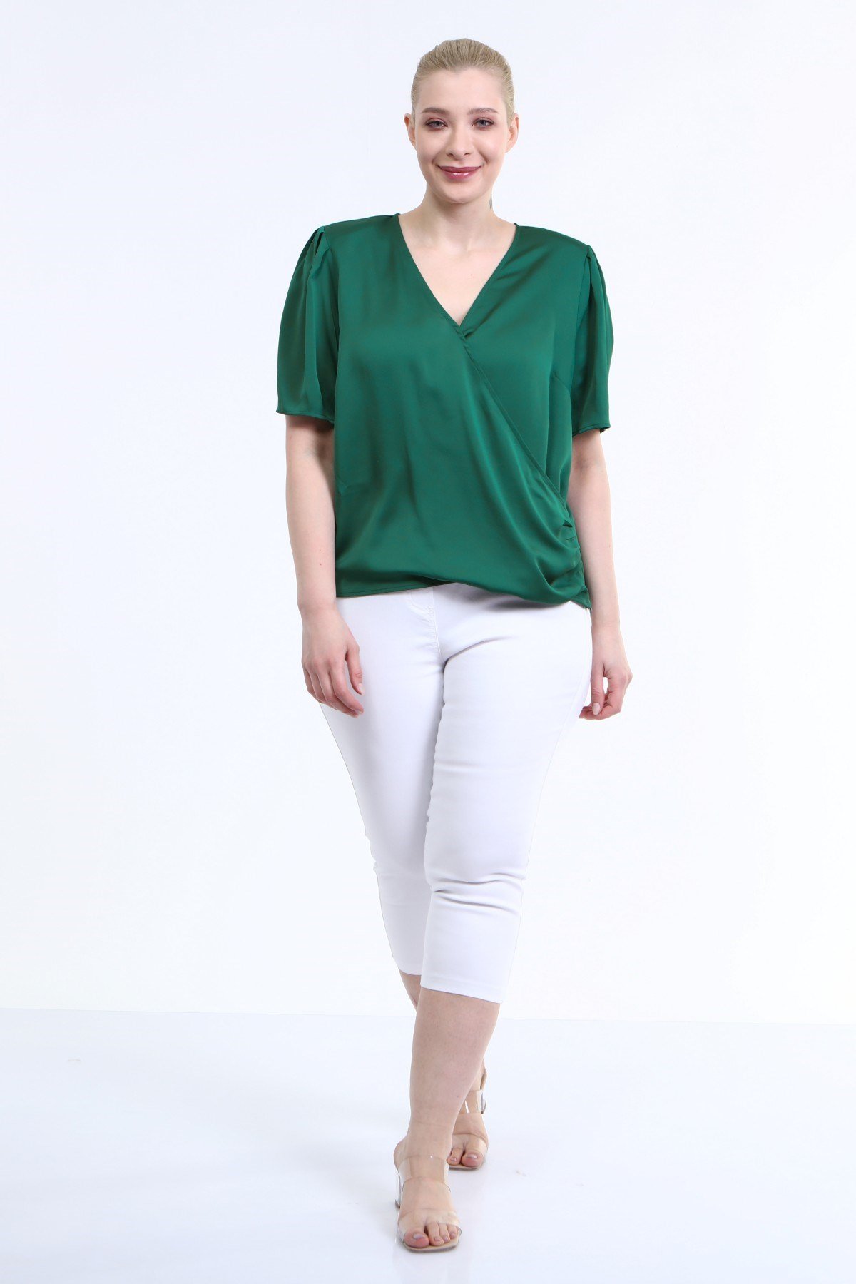 Myline-Vatkalı Pile Detay Anvelop Bluz-Büyük Beden Bluz-66455