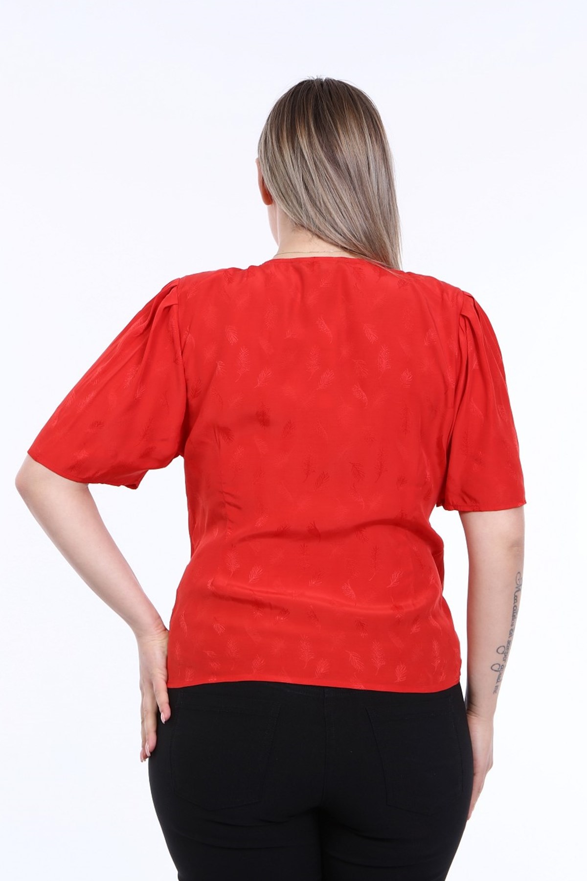 Myline-Vatkalı Pile Detay Anvelop Bluz-Büyük Beden Bluz-66454