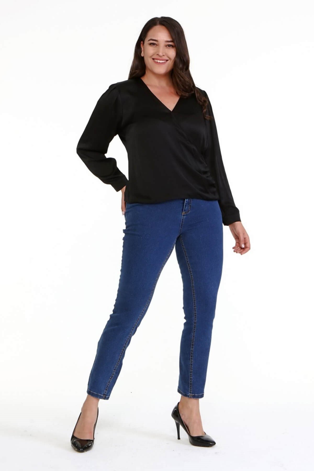 Myline-Vatkalı Pile Detay Anvelop Bluz-Büyük Beden Gömlek-66839