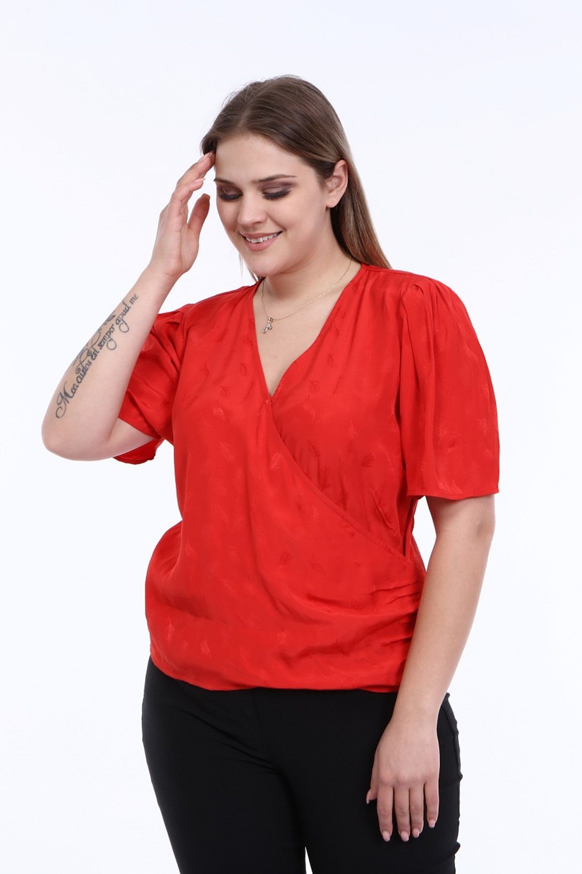 Myline-Vatkalı Pile Detay Anvelop Bluz-Büyük Beden Bluz-66454